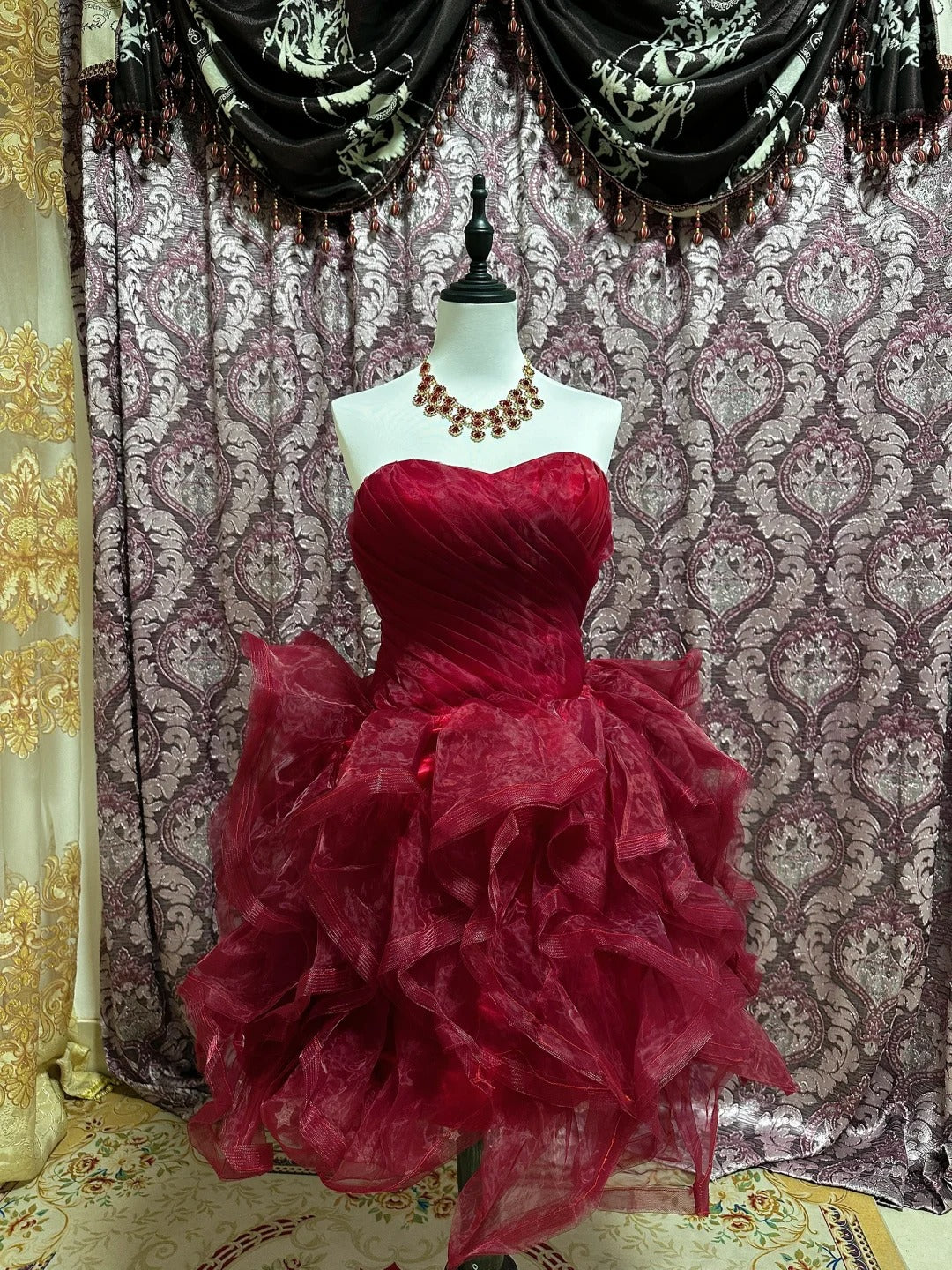 Burgundy Princess Tulle Short Homecoming Dress Prom Dress gh4644