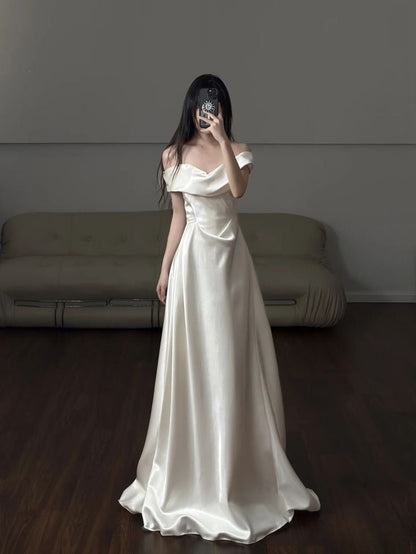 A Line Off Shoulder Formal Dress Princess Wedding Dresses Long