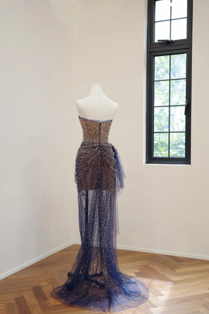 amakanas-Gold Dark Blue Shiny Short Sequin Homecoming Dress Prom Dress Evening Dress Party Dress gh5053