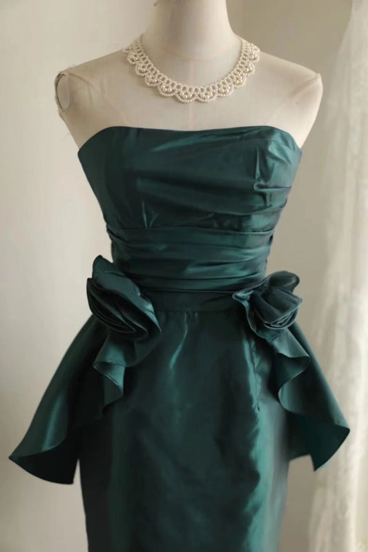 Green floral homecoming dress short satin prom dress evening dress graduation dress gh4494