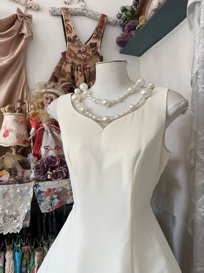 amakanas-White short simple fashion satin homecoming dress birthday party dress gh5186