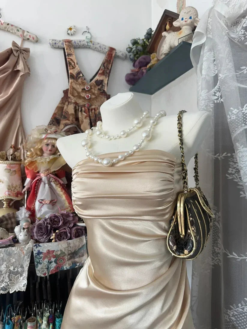 amakanas-Champagne Short Ruffle Satin Homecoming Dress Birthday Dress gh5246