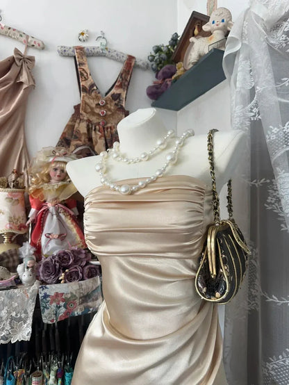 amakanas-Champagne Short Ruffle Satin Homecoming Dress Birthday Dress gh5246