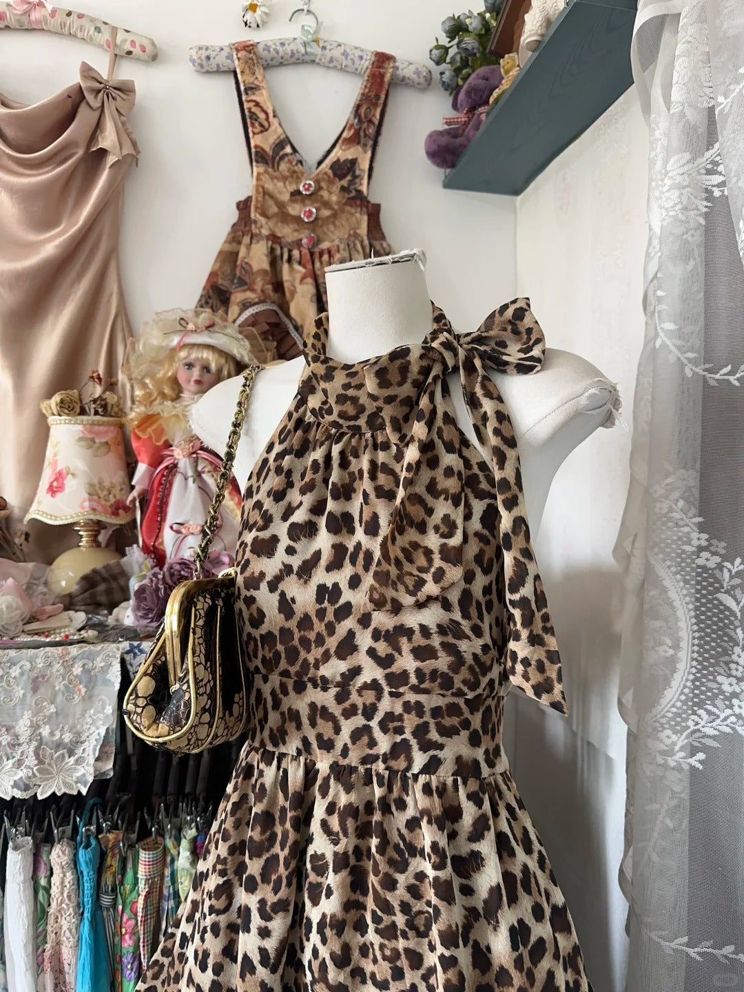 amakanas-Leopard Print Vintage Elegant Short Chiffon Homecoming Dress Birthday Dress Party Dress gh5178