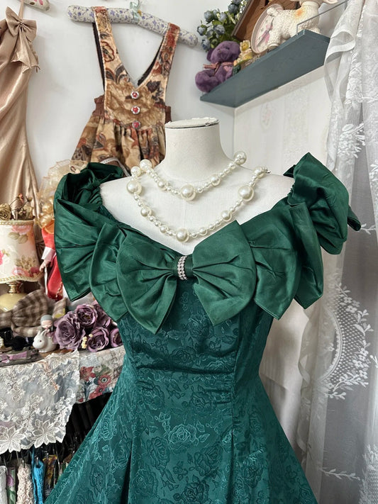 amakanas-Green vintage short front and long back satin homecoming dress birthday dress gh5225