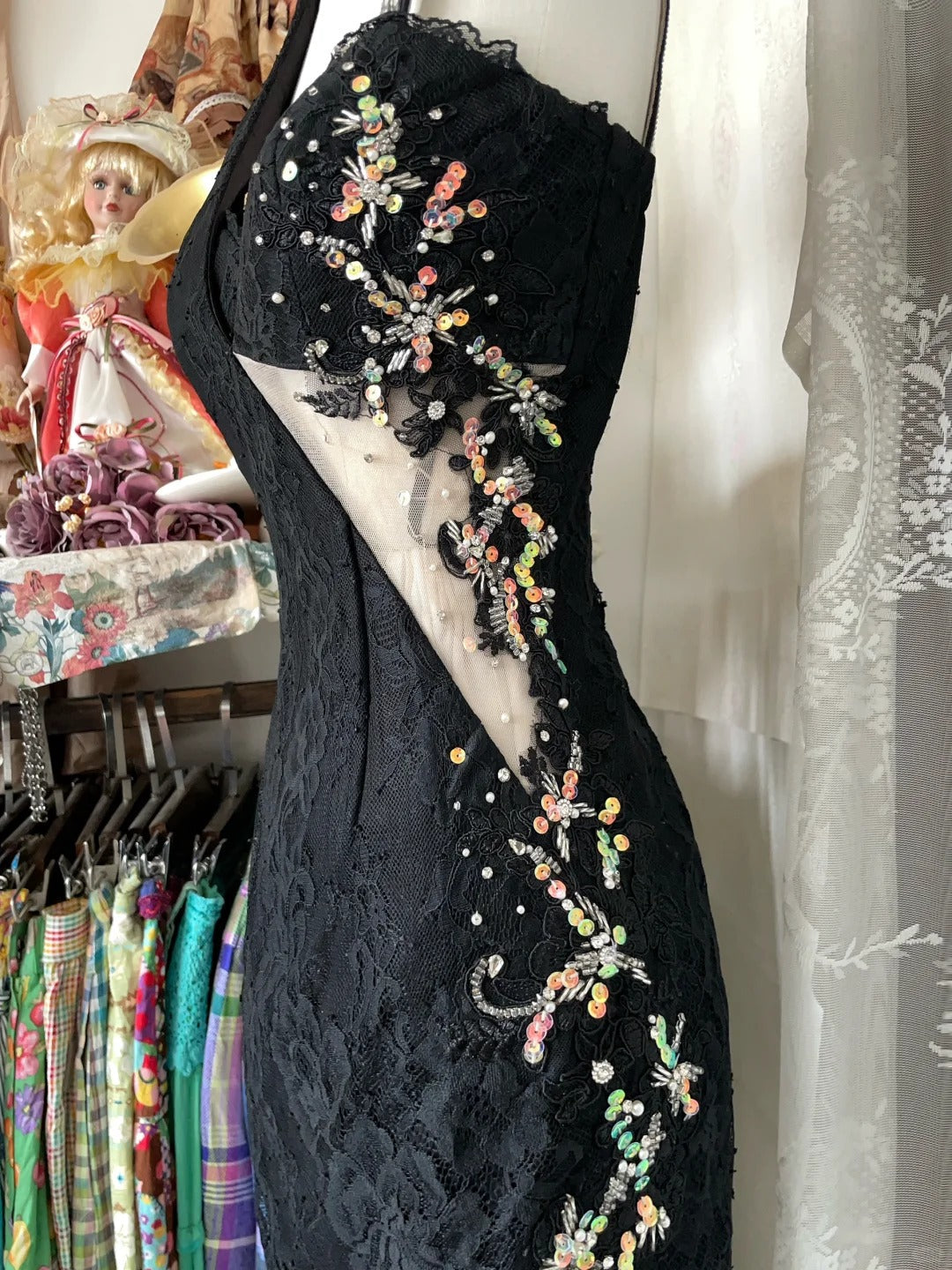 amakanas-Black beaded vintage short lace chiffon homecoming dress birthday dress cocktail party dress gh5228