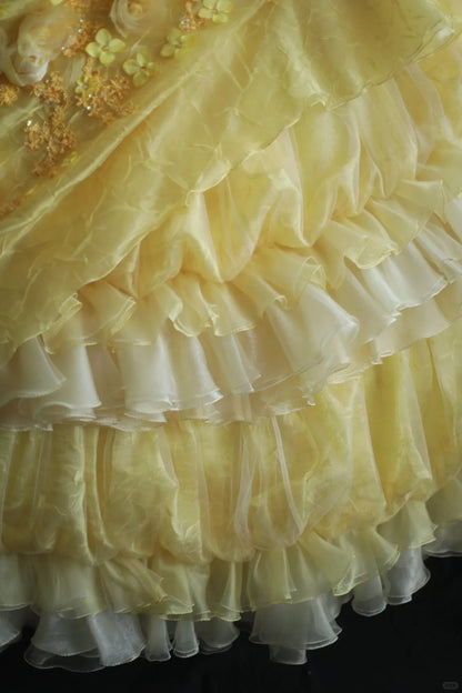 A Line Yellow 3D Flowers Wedding Dress Sleeveless Long Princess Evening Dress   cg25936