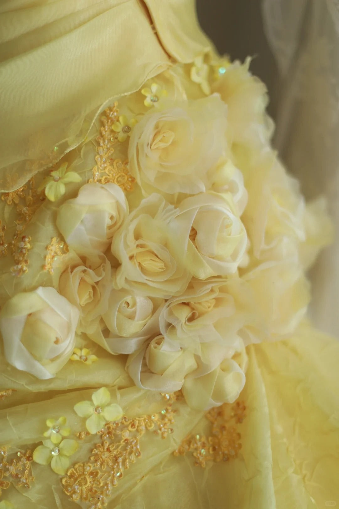 A Line Yellow 3D Flowers Wedding Dress Sleeveless Long Princess Evening Dress   cg25936
