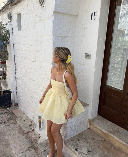 Yellow Strapless Party Dress Short Prom Dress Birthday Dresses