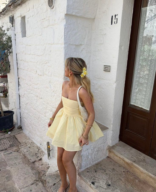 Yellow Strapless Party Dress Short Prom Dress Birthday Dresses