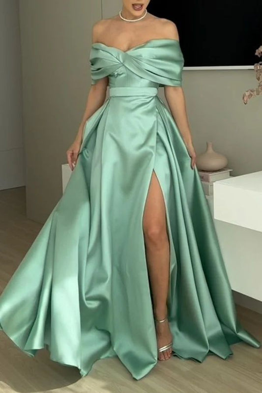 amakanas-Green Elegant Long Satin Ball Gown gh5957