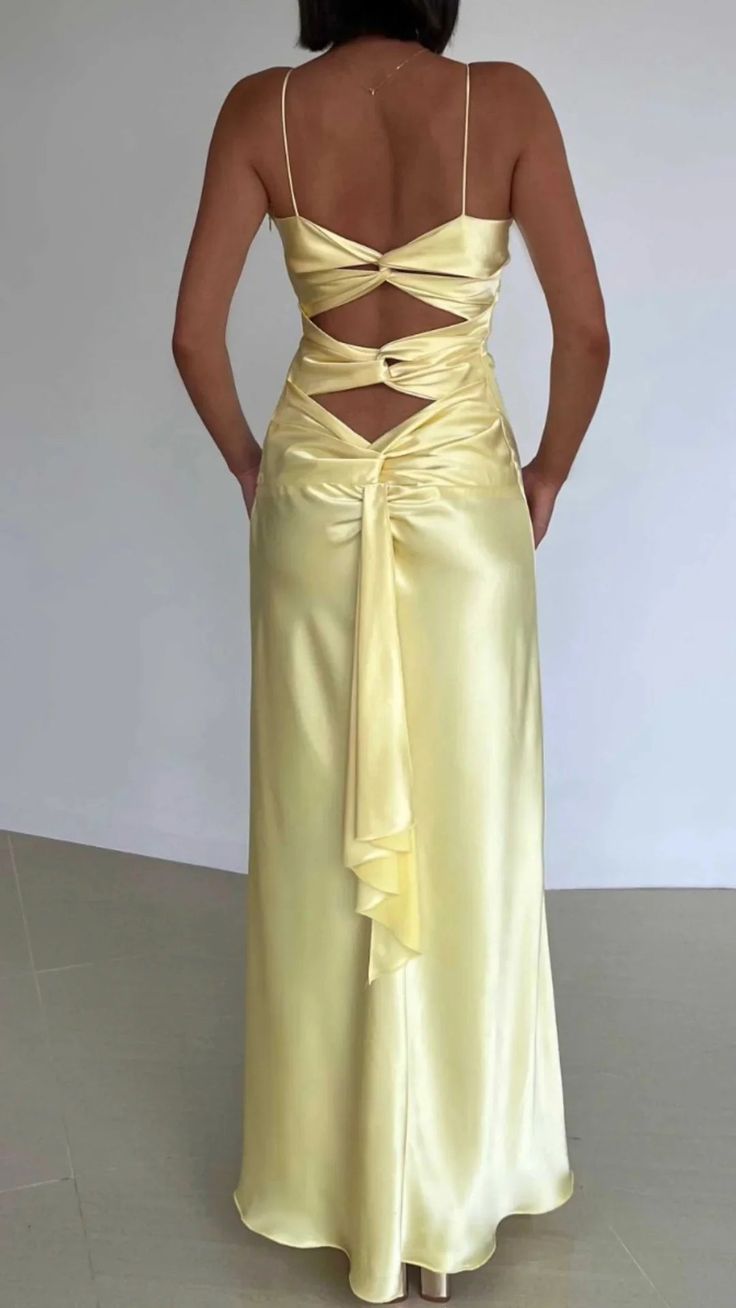 Yellow Fashion V-neck Spaghetti Straps Elegant Long Satin Back lace-up Ball Gown Evening Dress Party Dress gh3160