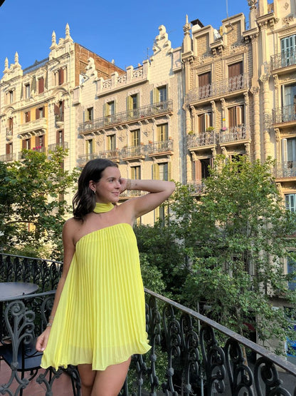 Yellow fashion simple short chiffon homecoming dress beach vacation travel party dress gh4882