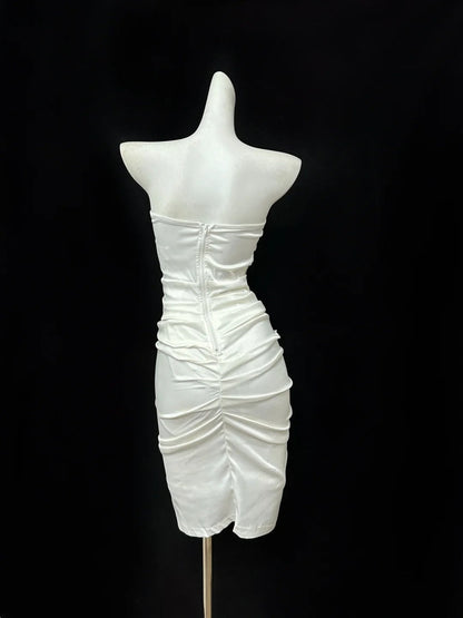 White Beaded Short Satin Homecoming Dress Prom Dress Evening Dress Party Dress gh4831