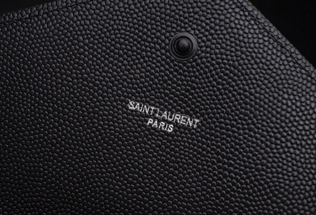 Saint Laurent Matelasse Grain de Poudre Matte Black Monogram Chain Wallet
