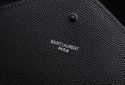 Saint Laurent Matelasse Grain de Poudre Matte Black Monogram Chain Wallet