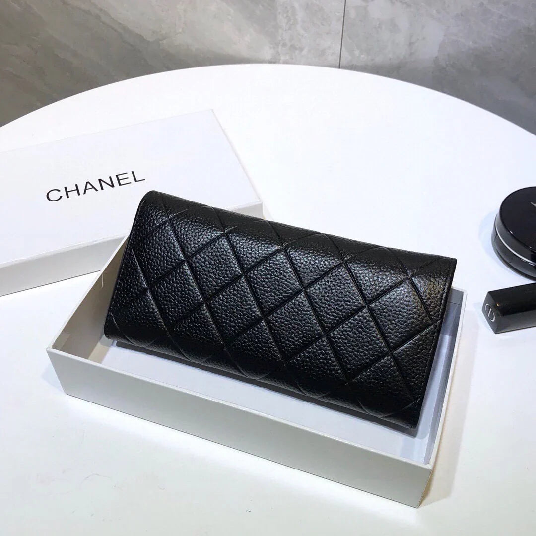 CHANEL Premium Leather Trendy Long Wallet Black 19x10cm