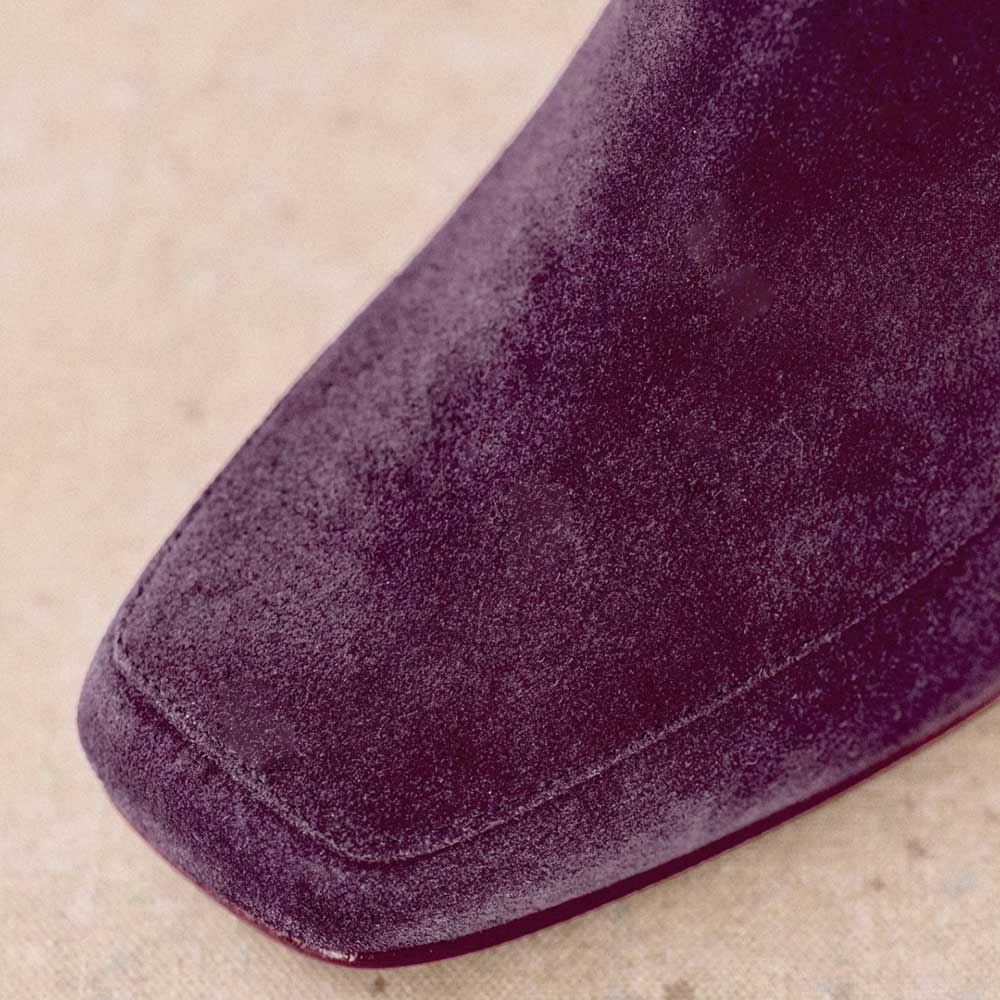 Purple Square Toe Chunky Heel Elegant Buckled Strappy Ankle Boots