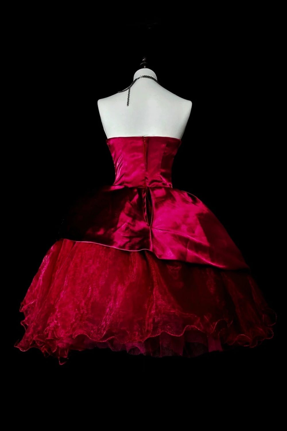 amakanas-Red short birthday dress, tulle back-to-school dress gh6140
