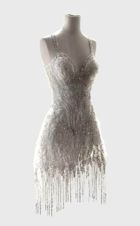 amakanas-New White Luxury Sweet Short Beaded Homecoming Dress Birthday Party Dress gh5193