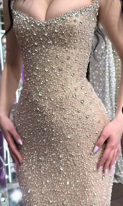 Sparkly Mermaid Square Neck Sequin Champagne Prom Dresses Party Dress 18th Birthday Outfits cg26175