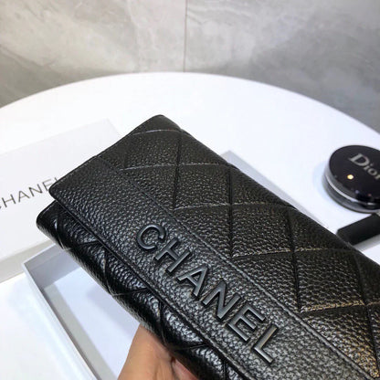 CHANEL Premium Leather Trendy Long Wallet Black 19x10cm