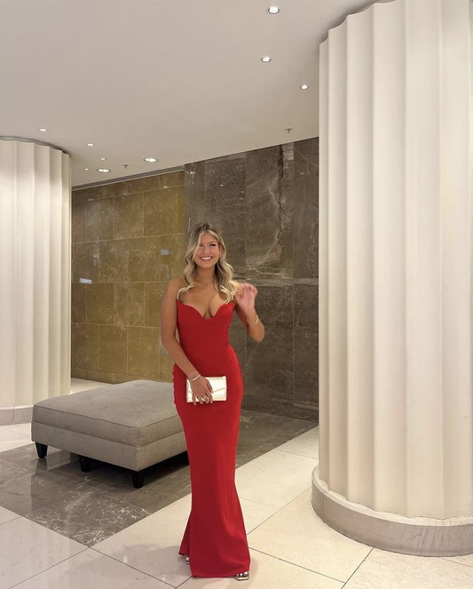 Red Strapless Sweetheart Neck Long Prom Dress Evening Dress SH1077