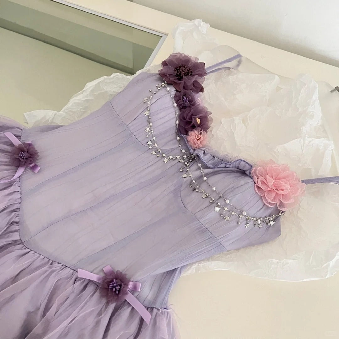 Purple floral homecoming dress short chiffon ball gown evening dress birthday party dress gh4560