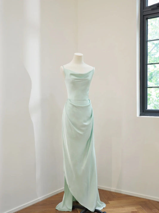 amakanas-Mint Green Simple Fashion Spaghetti Strap Long Satin Ball Gown Evening Dress Party Dress Bridesmaid Dresses gh5056
