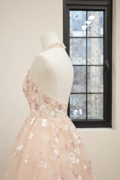 amakanas-Pink floral fashion long tulle sequin homecoming dress birthday dress Prom dress evening dress gh5071