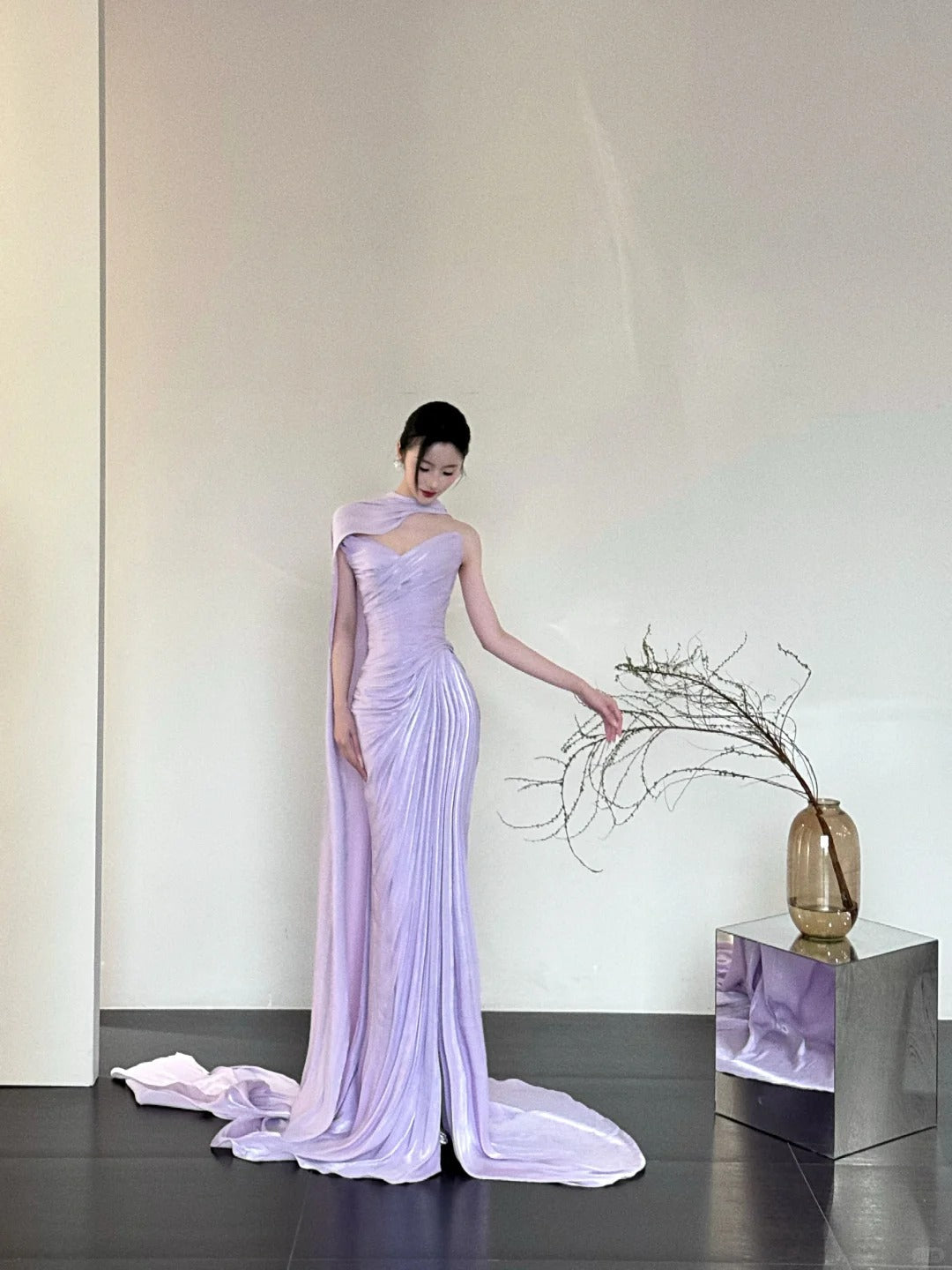 Romantic Purple Elegant Fashionable Elegant Long Satin Mermaid Slim Floor Length Train Ball Gown Evening Dress Prom Dress gh3734