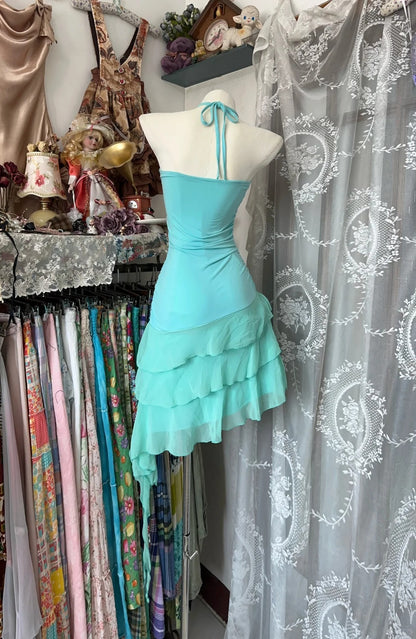 Light blue ruffled vintage elegant short chiffon homecoming dress holiday party dress gh4776