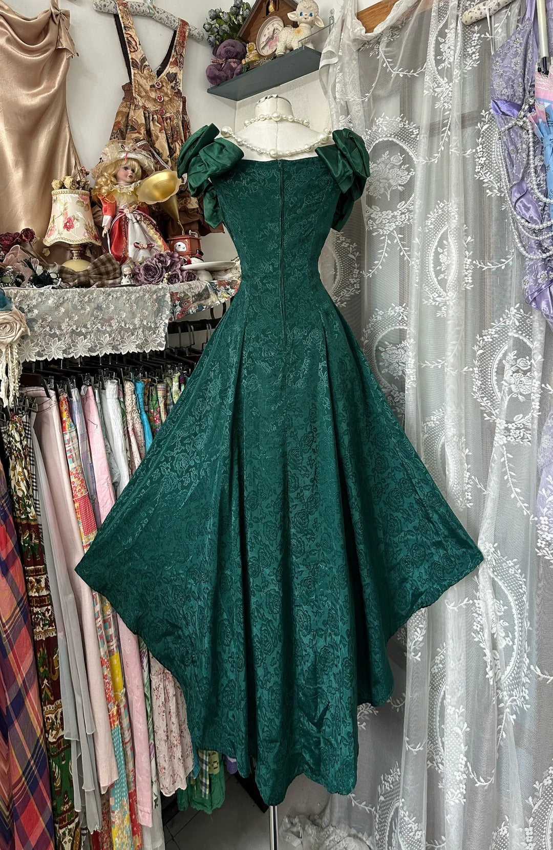 amakanas-Green vintage short front and long back satin homecoming dress birthday dress gh5225