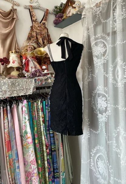 amakanas-Black beaded vintage short lace chiffon homecoming dress birthday dress cocktail party dress gh5228