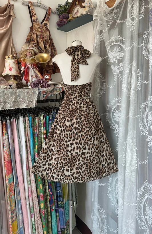 amakanas-Leopard Print Vintage Elegant Short Chiffon Homecoming Dress Birthday Dress Party Dress gh5178