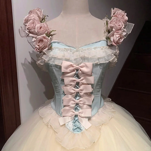 Pink White Calla Floral Cute Lace Short Homecoming Dress Tulle Lolita Prom Dress gh4383