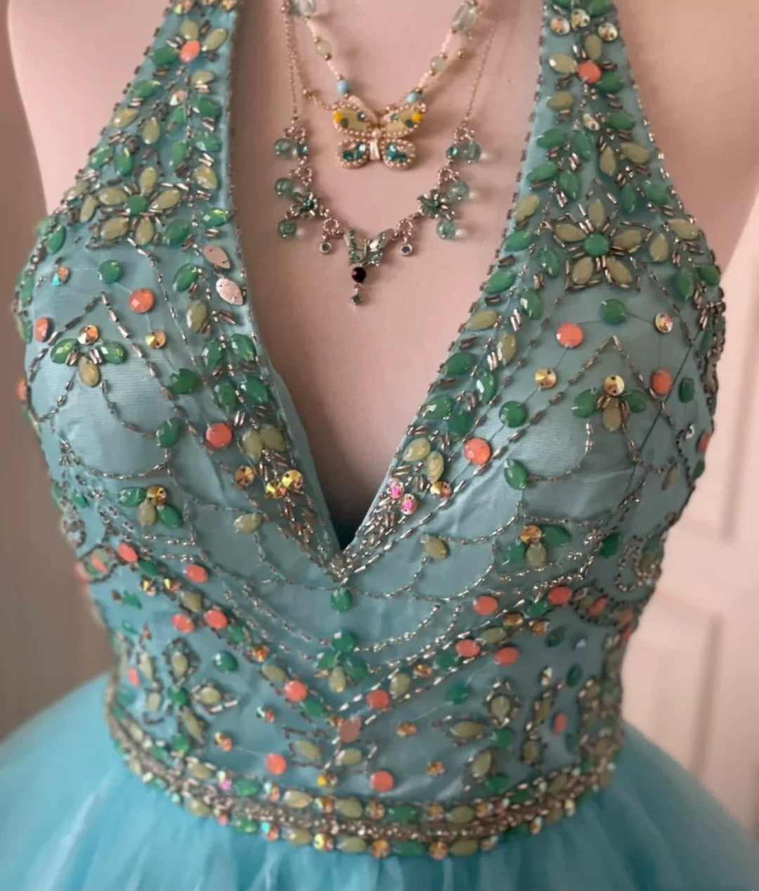 Blue Beaded Short Chiffon Homecoming Dress Prom Dress Birthday Party Dress gh4847