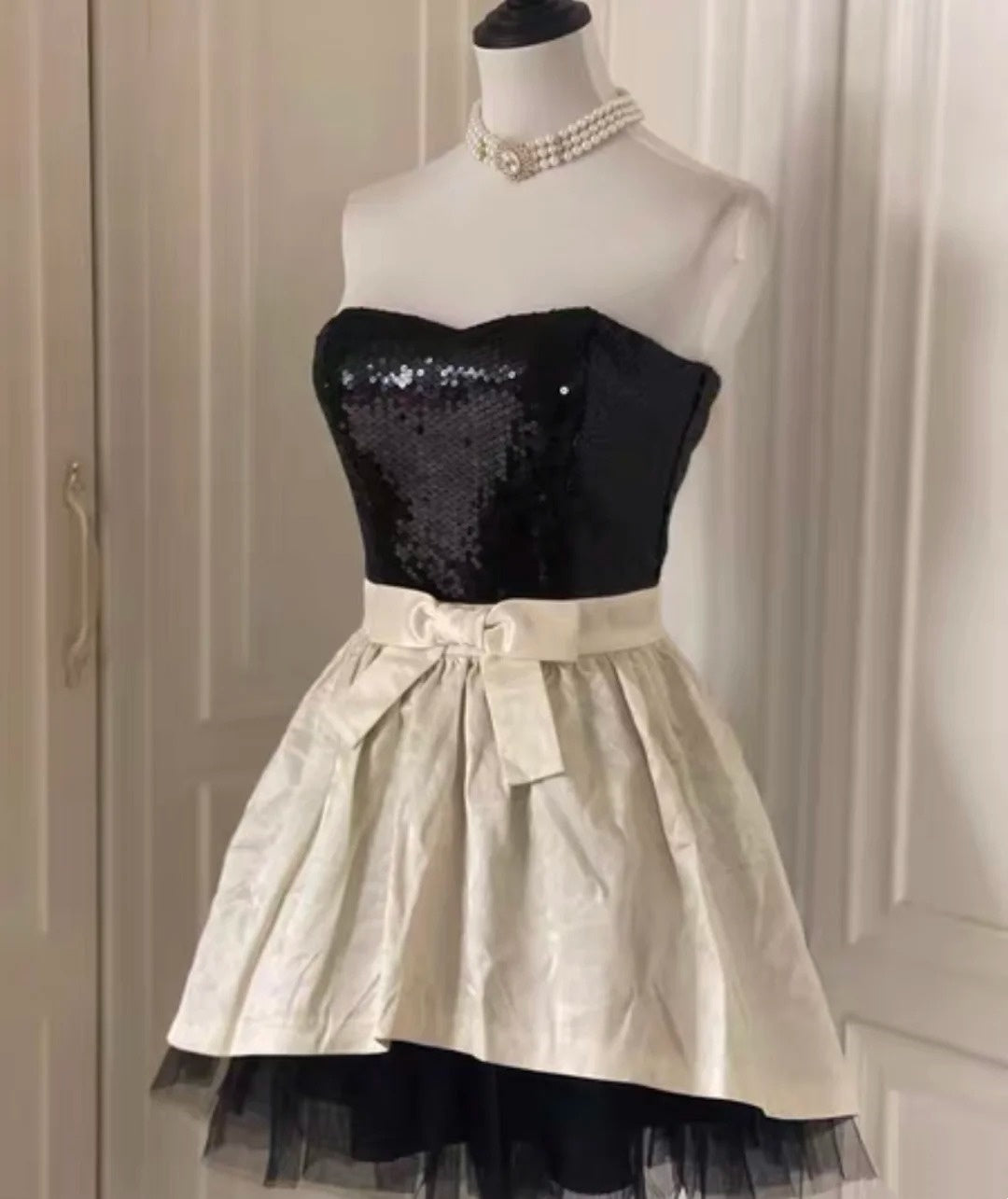 __hite Retro Shiny Elegant Princess Short Sequin Homecoming Dress Birthday Party Dress~__ gh4268