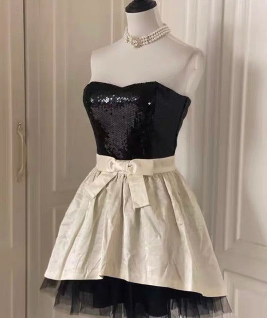 __hite Retro Shiny Elegant Princess Short Sequin Homecoming Dress Birthday Party Dress~__ gh4268