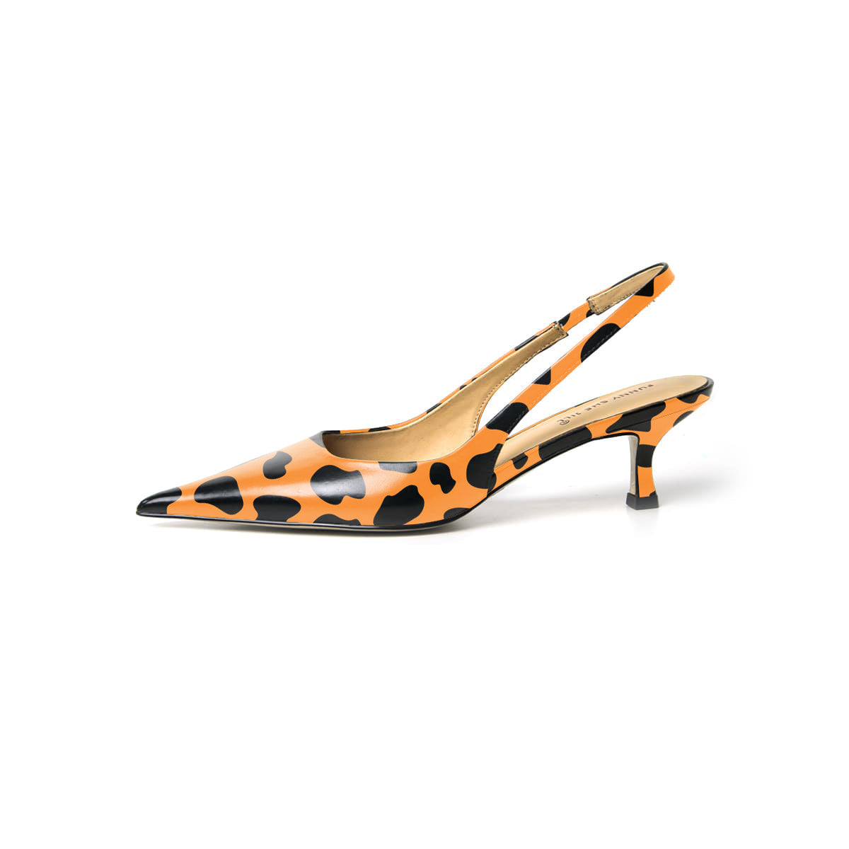 Orange Leopard Print Pointed Toe Slingback Kitten Heel Pumps Shoes