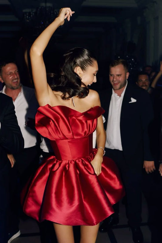 amakanas-Red Fashion Classic Basic Short Satin Homecoming Dress Birthday Dress gh5285