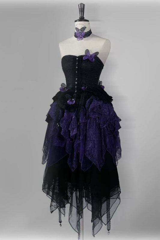 amakanas-Purple and Black Butterfly Short Tulle Homecoming Dress gh5767