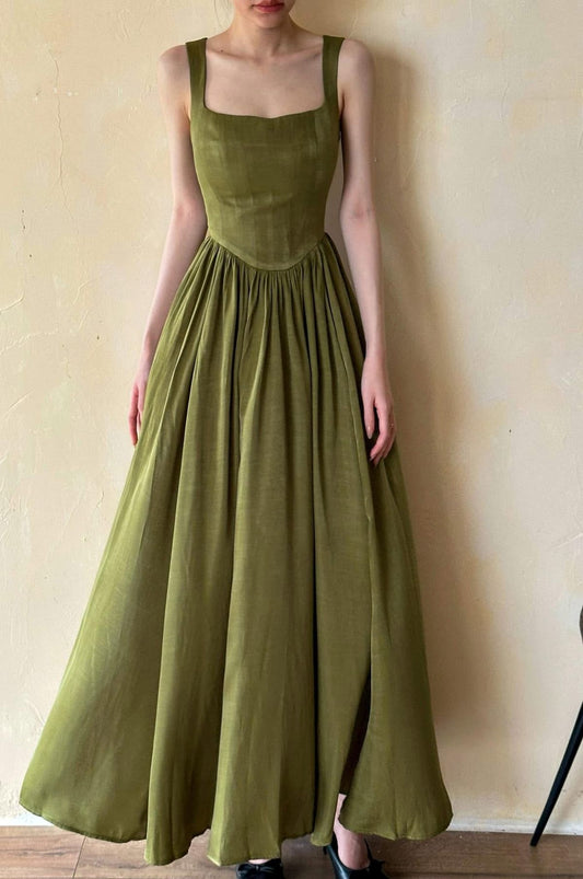 amakanas--Custom green spaghetti strap simple long bridesmaid dress gh5709