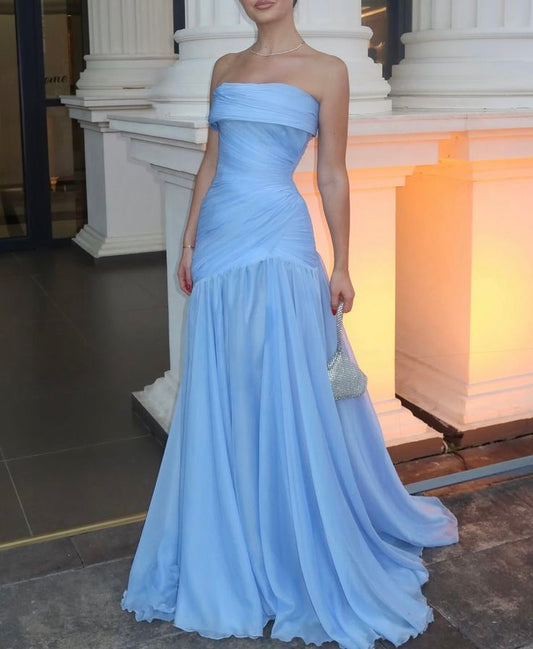 amakanas-Blue Tulle Fashionable And Simple Ball Gown/Graduation Dress gh6107