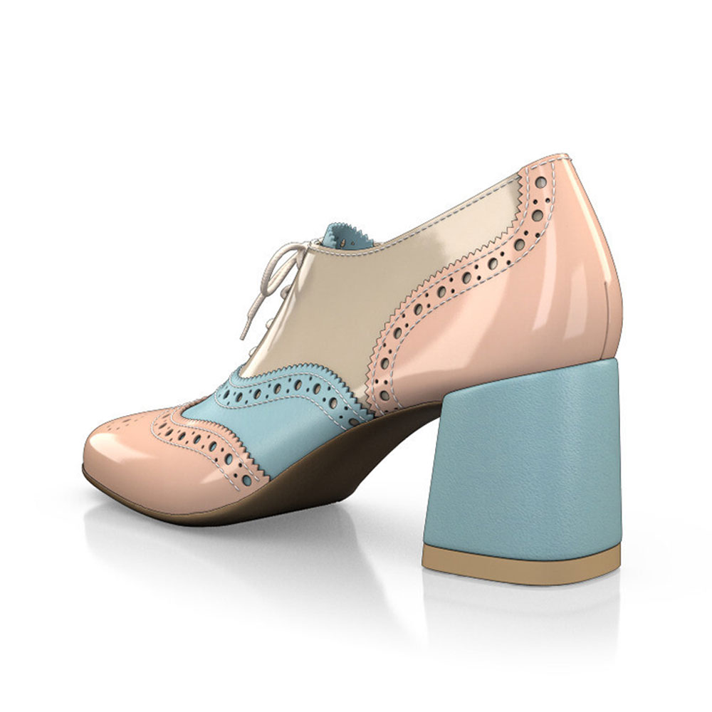 Multicolor Square Toe Chunky Heel Brogue Detail Oxford Heels