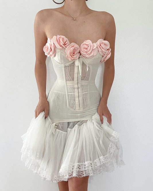 amakanas-White floral sweet short chiffon homecoming dress birthday dress gh5342