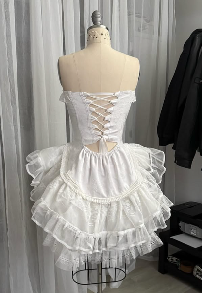 Vintage Beige Sweetheart Strapless Design A-line Lace Homecoming Dress TP3955