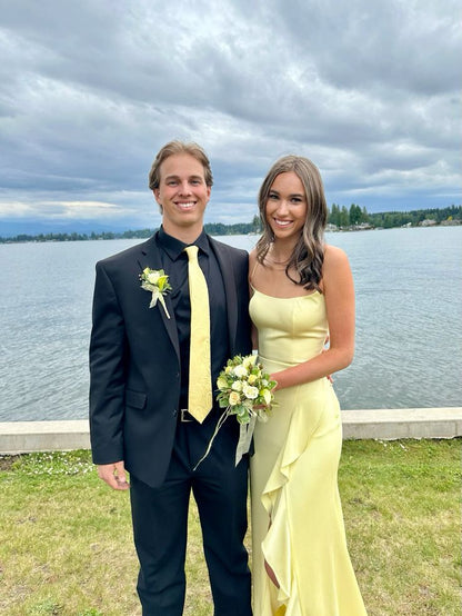 Yellow Fashion Simple Elegant Long Satin Ruffle Ball Dress Evening Dress Party Dress Prom Dress gh3830