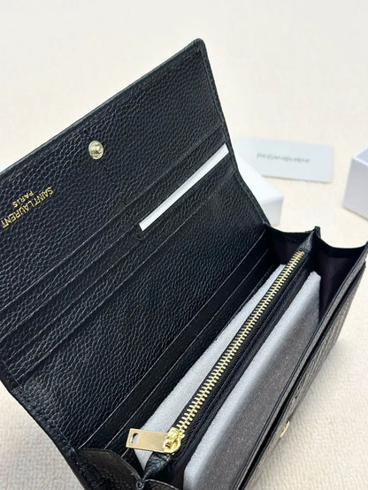 YSL Trend Ladies Wallet Leather Black 19x10cm