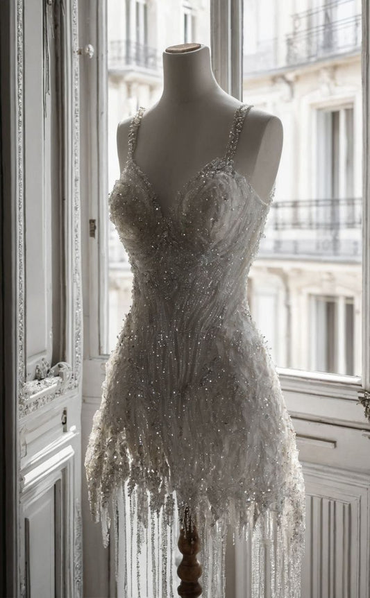 amakanas-New White Luxury Sweet Short Beaded Homecoming Dress Birthday Party Dress gh5193